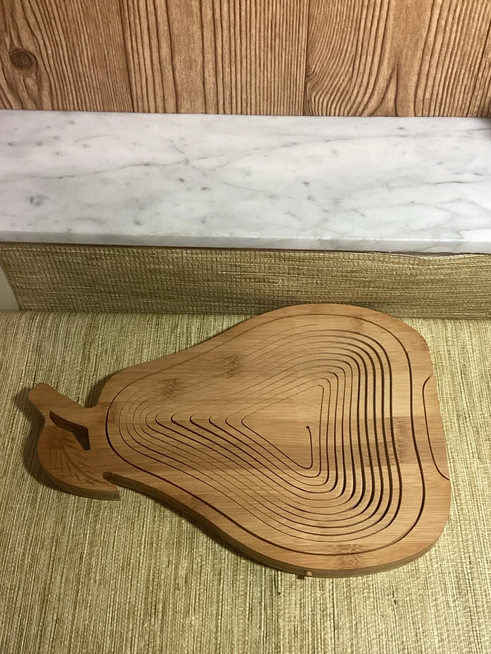 Bamboo Handcrafted Wooden Pear Fruit Bowl and Trivet Natural Wood